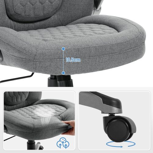 Chaise Bureau, Fauteuil De Bureau Rembourrée, Hauteur Réglable, Fonction De Basculement, Lin, Gris