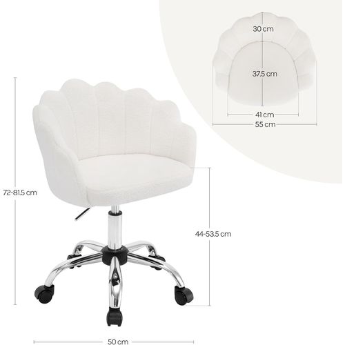 Chaise Bureau, Chaise Coiffeuse Avec Dossier, Pivotante, Hauteur Réglable, Cachemire, Crème Blanc