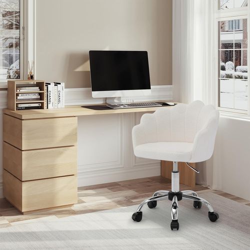 Chaise Bureau, Chaise Coiffeuse Avec Dossier, Pivotante, Hauteur Réglable, Cachemire, Crème Blanc