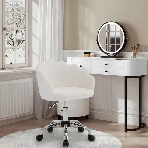 Chaise Bureau, Chaise Coiffeuse Avec Dossier, Pivotante, Hauteur Réglable, Cachemire, Crème Blanc