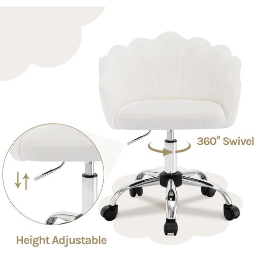 Chaise Bureau, Chaise Coiffeuse Avec Dossier, Pivotante, Hauteur Réglable, Cachemire, Crème Blanc