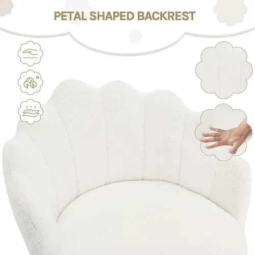 Chaise Bureau, Chaise Coiffeuse Avec Dossier, Pivotante, Hauteur Réglable, Cachemire, Crème Blanc