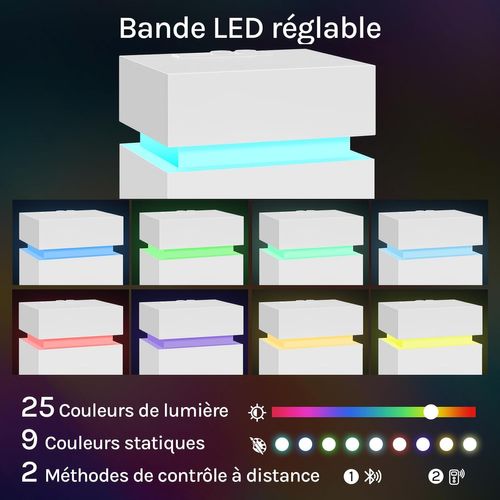 Table De Chevet Avec Station De Charge, Table De Nuit LED, 2 Prises, 2 Ports USB, 1 Casier, Blanc