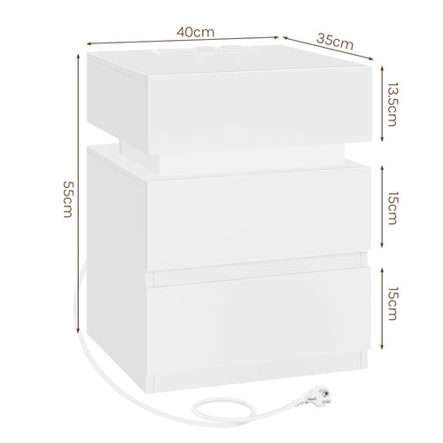 Lot De 2 Table De Chevet Avec Station De Charge, LED, 2 Prises, 2 Ports USB, 1 Casier, Blanc