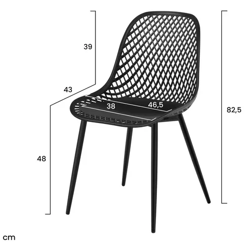 Lot De 4 Chaise De Salle à Manger, Chaise De Cuisine, Pieds En Métal, Dossier Incurvé, En PP, Noir