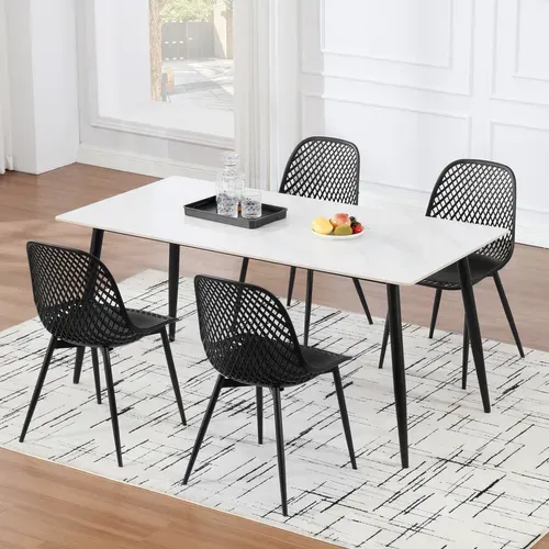 Lot De 4 Chaise De Salle à Manger, Chaise De Cuisine, Pieds En Métal, Dossier Incurvé, En PP, Noir
