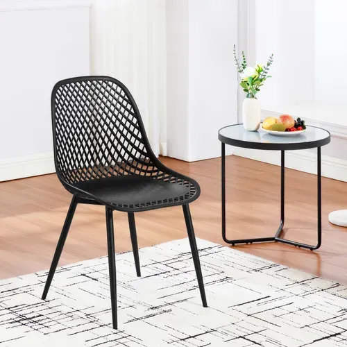 Lot De 4 Chaise De Salle à Manger, Chaise De Cuisine, Pieds En Métal, Dossier Incurvé, En PP, Noir