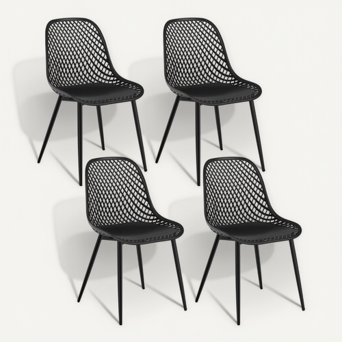 Lot De 4 Chaise De Salle à Manger, Chaise De Cuisine, Pieds En Métal, Dossier Incurvé, En PP, Noir