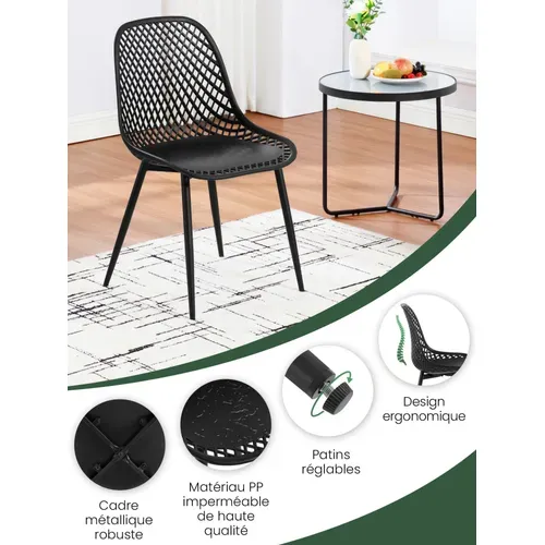 Lot De 4 Chaise De Salle à Manger, Chaise De Cuisine, Pieds En Métal, Dossier Incurvé, En PP, Noir