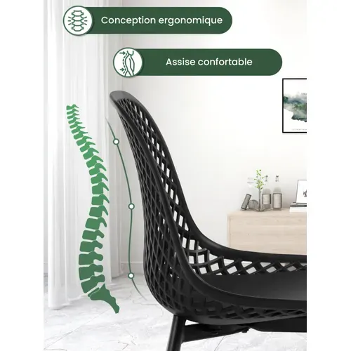 Lot De 4 Chaise De Salle à Manger, Chaise De Cuisine, Pieds En Métal, Dossier Incurvé, En PP, Noir