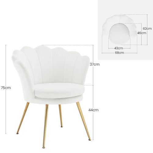 Fauteuil Salon, Dossier En Forme De Pétale, Chaise Coiffeuse En Velours, Pieds En Métal, Blanc