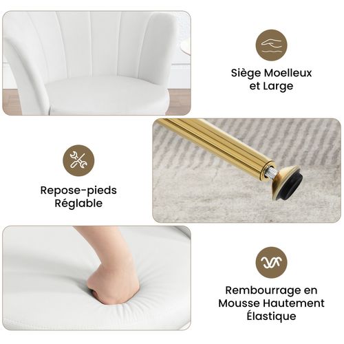 Fauteuil Salon, Dossier En Forme De Pétale, Chaise Coiffeuse En Velours, Pieds En Métal, Blanc