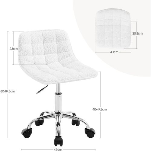 Chaise Bureau, Tabouret Coiffeuse, Pivotante, Hauteur Réglable, Rembourrée En Chenille, Blanc