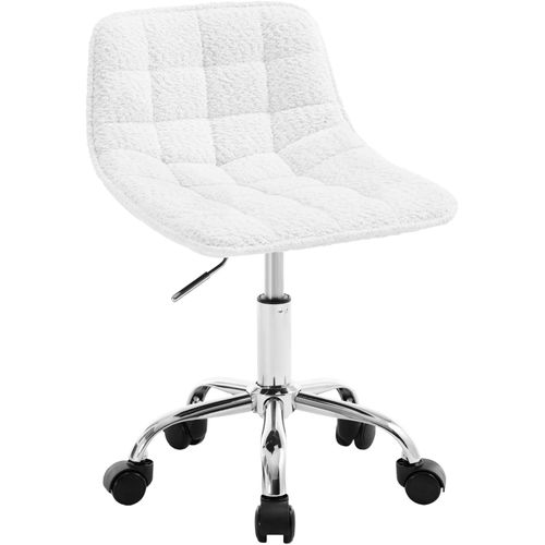 Chaise Bureau, Tabouret Coiffeuse, Pivotante, Hauteur Réglable, Rembourrée En Chenille, Blanc