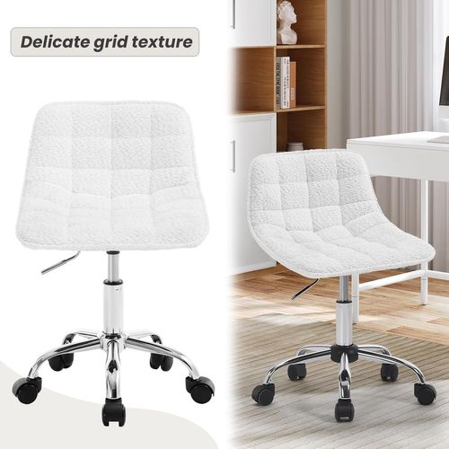 Chaise Bureau, Tabouret Coiffeuse, Pivotante, Hauteur Réglable, Rembourrée En Chenille, Blanc