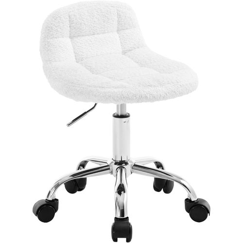 Tabouret De Bureau, Tabouret Coiffeuse En Chenille, Pivotant, Hauteur Réglable, Blanc