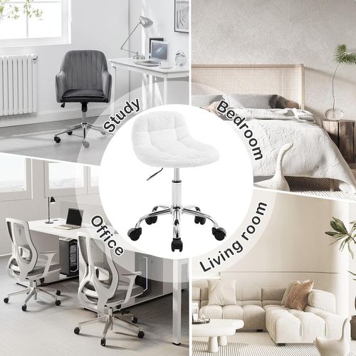 Tabouret De Bureau, Tabouret Coiffeuse En Chenille, Pivotant, Hauteur Réglable, Blanc