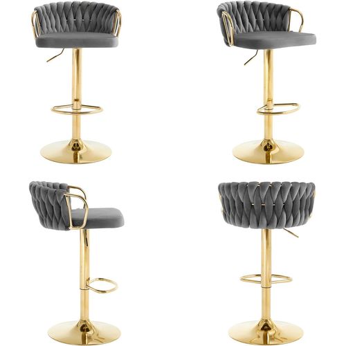 4 X Tabouret De Bar Avec Dossier Tissé + Repose-pieds,pivotant,hauteur Réglable,en Métal,gris Foncé