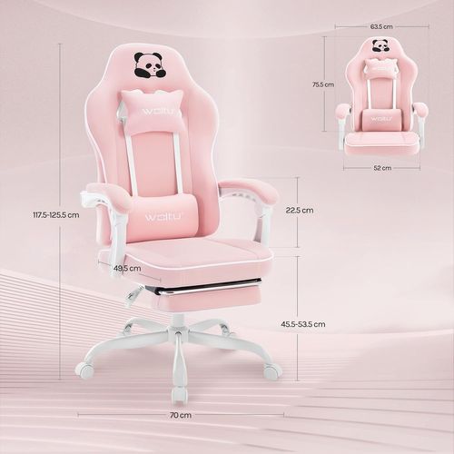Fauteuil Gaming, Avec Coussin à Ressorts Ensachés, Appui-tête, Support Lombaire, Repose-pieds, Rose