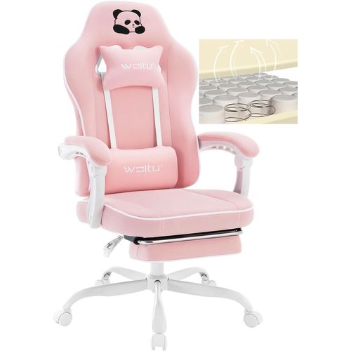 Fauteuil Gaming, Avec Coussin à Ressorts Ensachés, Appui-tête, Support Lombaire, Repose-pieds, Rose