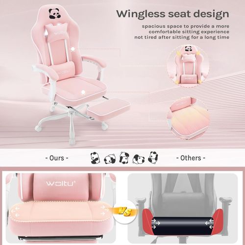 Fauteuil Gaming, Avec Coussin à Ressorts Ensachés, Appui-tête, Support Lombaire, Repose-pieds, Rose