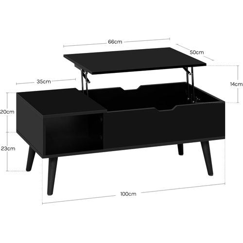 Table Basse Relevable, Table De Salon, Avec Espace De Rangement Intérieur, 100x50x(43-57) Cm, Noir