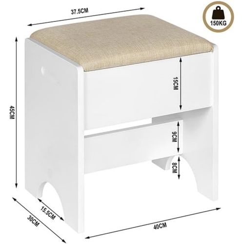 Coiffeuse Avec Miroir LED, Tabouret, Multiprise, Luminosité Réglable, 110x39,5x140,5cm, Blanc