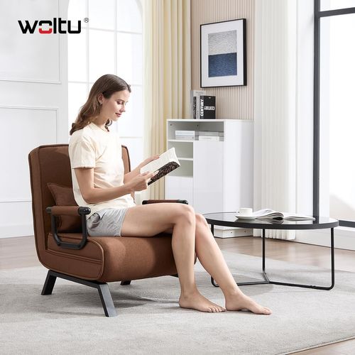 Fauteuil Lit 1 Place Convertible, Canapé Lit 3 En 1, Avec Dossier Réglable,Oreiller Amovible,Marron