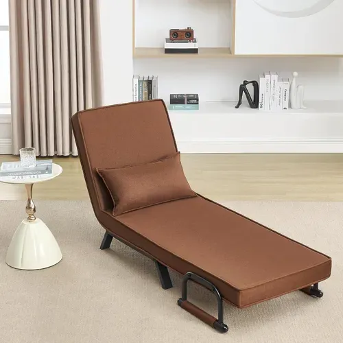 Fauteuil Lit 1 Place Convertible, Canapé Lit 3 En 1, Avec Dossier Réglable,Oreiller Amovible,Marron