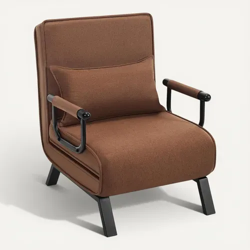 Fauteuil Lit 1 Place Convertible, Canapé Lit 3 En 1, Avec Dossier Réglable,Oreiller Amovible,Marron