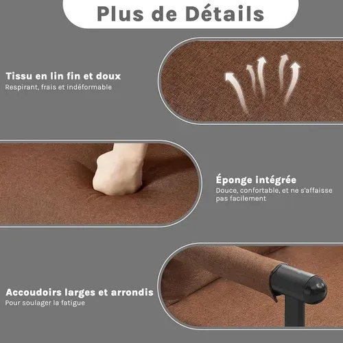 Fauteuil Lit 1 Place Convertible, Canapé Lit 3 En 1, Avec Dossier Réglable,Oreiller Amovible,Marron