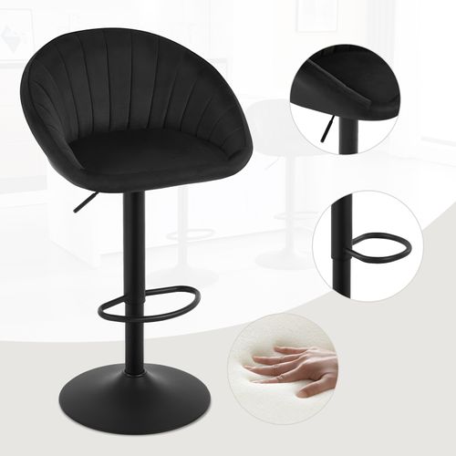 4 X Tabouret Bar, Pivotante, Hauteur Réglable, Avec Repose-pieds, Rembourré En Velours, Noir