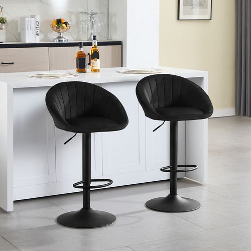 4 X Tabouret Bar, Pivotante, Hauteur Réglable, Avec Repose-pieds, Rembourré En Velours, Noir