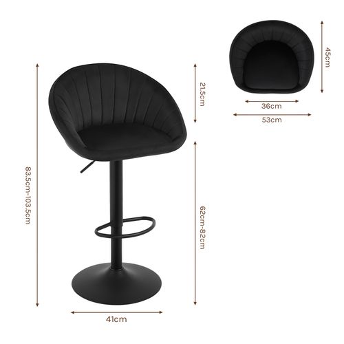 4 X Tabouret Bar, Pivotante, Hauteur Réglable, Avec Repose-pieds, Rembourré En Velours, Noir