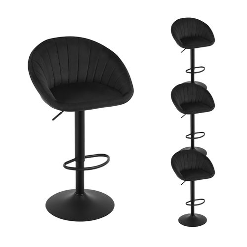 4 X Tabouret Bar, Pivotante, Hauteur Réglable, Avec Repose-pieds, Rembourré En Velours, Noir
