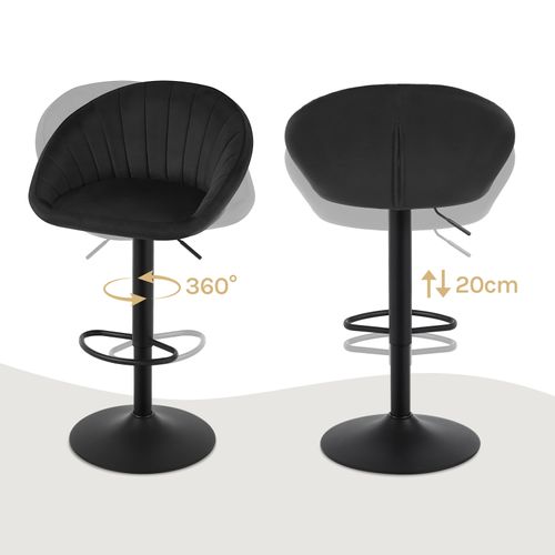 4 X Tabouret Bar, Pivotante, Hauteur Réglable, Avec Repose-pieds, Rembourré En Velours, Noir