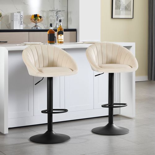 Tabouret Bar,chaise De Bar,pivotante,hauteur Réglable,avec Repose-pieds,rembourré En Velours,beige