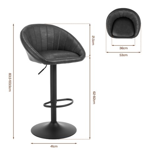 Tabouret Bar,Chaise De Bar,Pivotante,Hauteur Réglable,Rembourré En Similicuir Vintage,Anthracite