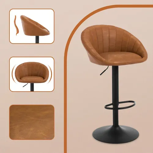 Tabouret Bar, Chaise De Bar, Pivotante, Hauteur Réglable, Rembourré En Similicuir Vintage, Marron