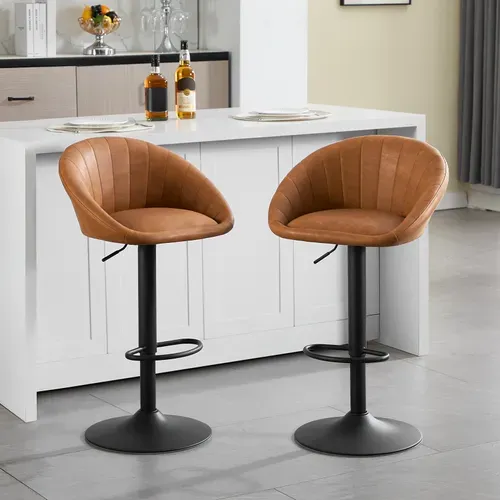 Tabouret Bar, Chaise De Bar, Pivotante, Hauteur Réglable, Rembourré En Similicuir Vintage, Marron