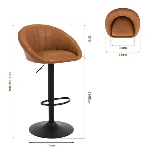 Tabouret Bar, Chaise De Bar, Pivotante, Hauteur Réglable, Rembourré En Similicuir Vintage, Marron