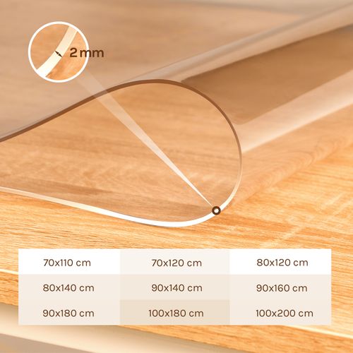 Nappe Transparente 100x200 Cm, Nappe De Table En Pvc, Imperméable, Antitache, Épaisseur De 2mm