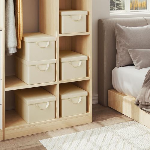 Lot De 6 Boîte De Rangement Pliable, Panier De Rangement En Tissu, Avec Poignées, Crème, 38x20x27cm