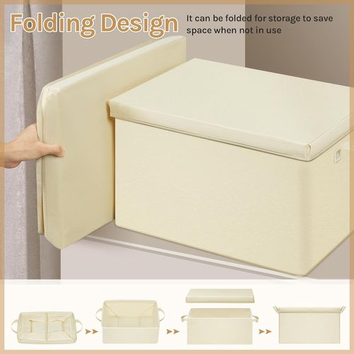 Lot De 6 Boîte De Rangement Pliable, Panier De Rangement En Tissu, Avec Poignées, Crème, 38x20x27cm