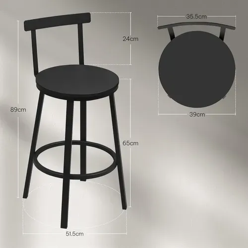 Lot De 6 Tabouret De Bar Avec Repose-pieds Et Dossier, Tabouret Haut, Siège En Mdf, Noir
