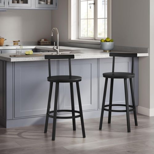 Lot De 6 Tabouret De Bar Avec Repose-pieds Et Dossier, Tabouret Haut, Siège En Mdf, Noir