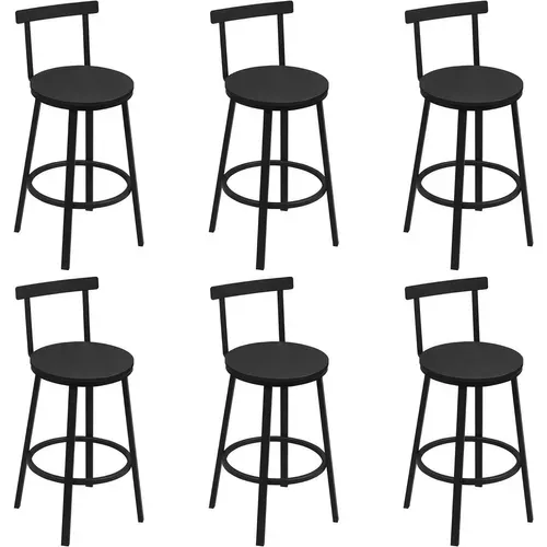 Lot De 6 Tabouret De Bar Avec Repose-pieds Et Dossier, Tabouret Haut, Siège En Mdf, Noir