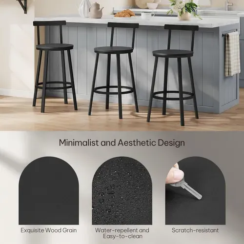 Lot De 6 Tabouret De Bar Avec Repose-pieds Et Dossier, Tabouret Haut, Siège En Mdf, Noir