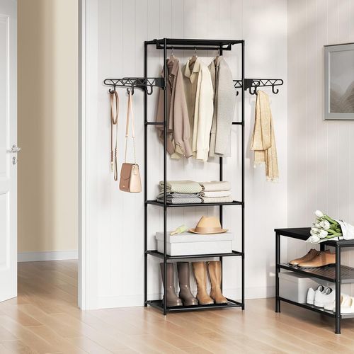 Armoire Ouverte 3-en-1,portant à Vêtements Autoportant Avec Tringle,8 Crochets,53,5x35,5x171cm,noir