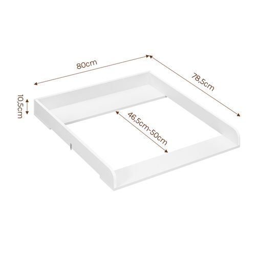 Plan à Langer Pour Commode, 80x78.5x46.5-50cm, Amovible, Avec Sangle Anti-Basculement, Blanc